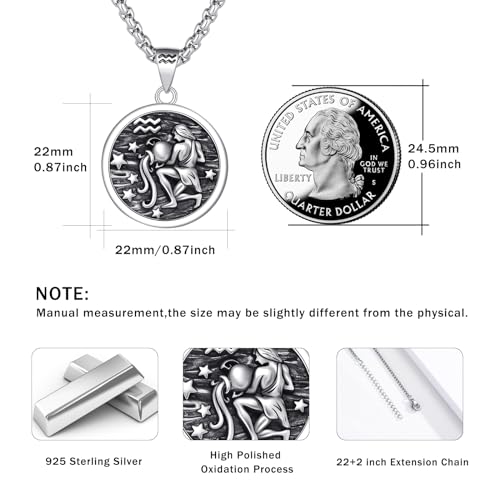 925 Sterling Silver Zodiac Constellation Necklaces for Men Women | Retro,Daily,Birthday, Graduation,Horoscope,Zodiac Sign,Hypoallergenic,with Jewelry Box - style: 1- Aquarius (A-Retro Jan.20-Feb.18)