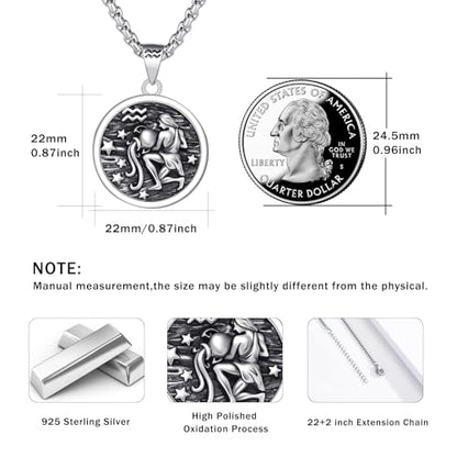 925 Sterling Silver Zodiac Constellation Necklaces for Men Women | Retro,Daily,Birthday, Graduation,Horoscope,Zodiac Sign,Hypoallergenic,with Jewelry Box - style: 1- Aquarius (A-Retro Jan.20-Feb.18)
