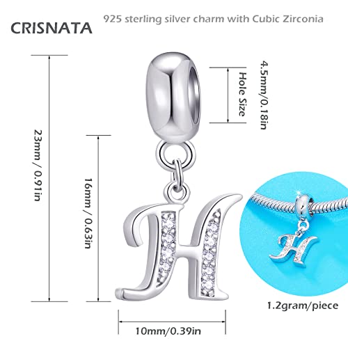 26 Letter Pendant Charms, Polished 925 Sterling Silver Complete Initial A-Z Dangling CZ Stone Alphabet Beads, fits European Bracelet Necklace, Gift for Mother/Father/Daughter/Son/Sister/Aunt - color: Letter H CZ Pendant Charm