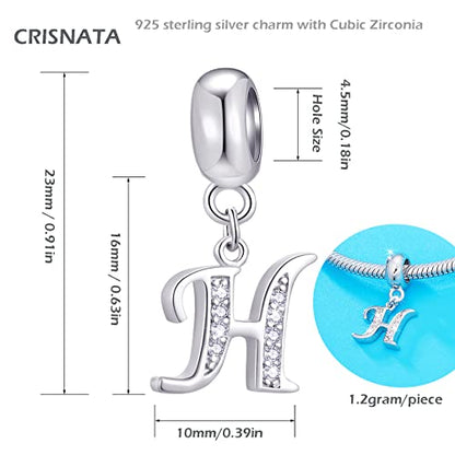 26 Letter Pendant Charms, Polished 925 Sterling Silver Complete Initial A-Z Dangling CZ Stone Alphabet Beads, fits European Bracelet Necklace, Gift for Mother/Father/Daughter/Son/Sister/Aunt - color: Letter H CZ Pendant Charm