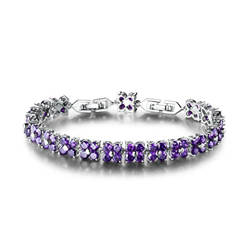 GULICX Fashion Tennis Bracelet for Women Cubic Zirconia Crystal Flower Multicolor Bracelet - color: Silver