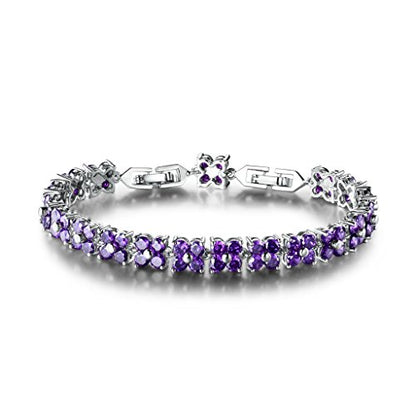 GULICX Fashion Tennis Bracelet for Women Cubic Zirconia Crystal Flower Multicolor Bracelet - color: Silver