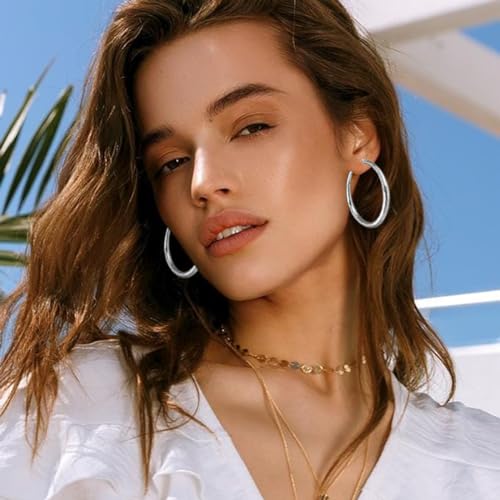 OOOPEL 925 Sterling Silver Hoop for Women Gold Hoop Earrings Hypoallergenic Diamond-Cut Ripples Designed - Non Tarnish Large Hoop Earrings(30/40/50/60/70mm) - color: Silver-40mm