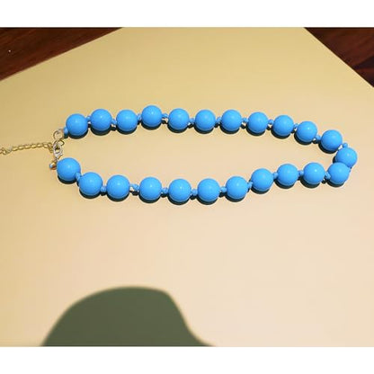 JNF Chunky Beaded Necklaces Women Large Big Ball Bead Choker Necklace Bold Statement Beads jewelry Gift - color: bright blue beads