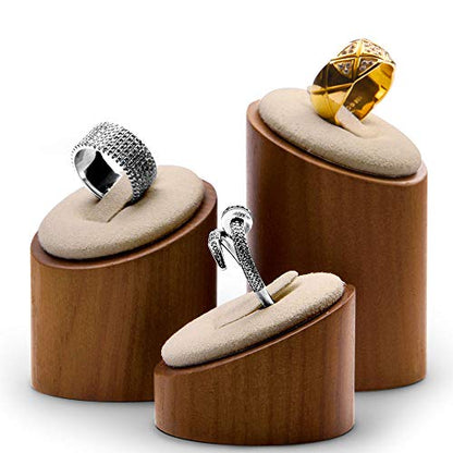 Oirlv Solid Wood 3 Pcs Ring Display Stand Jewelry Showcase Holder SM094 (Creamy-White) - color: Creamy-white