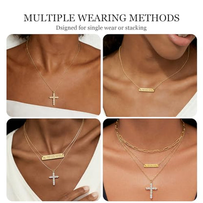 Layered Cross Necklaces for Women Trendy, 3 Pcs 14K Gold Plated, Stackable Women's Gold Pendant Necklaces Jewelry Set - color: Gold