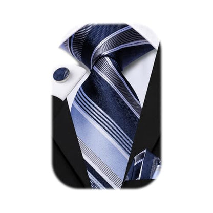 Hi-Tie Men 63inches Tie Set Extra Long Necktie Paisley Tie Pocket Suqare Cufflinks Big and Tall Men Tie - color: Blue White