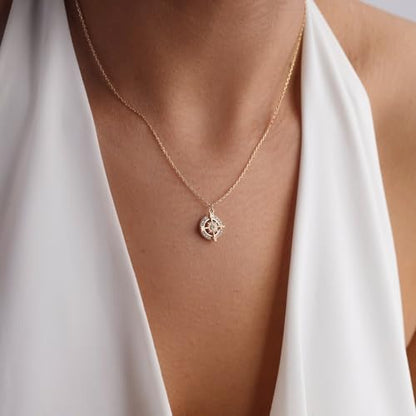 Gold Silver Necklace for Women, Dainty Cubic Zirconia Pendant | Teardrop CZ Charm, 14K Gold/Sterling Silver Plated, Adjustable Chain, Hypoallergenic & Waterproof Jewelry, Cute Trendy Gift - color: Gold-CZ compass/cable chain