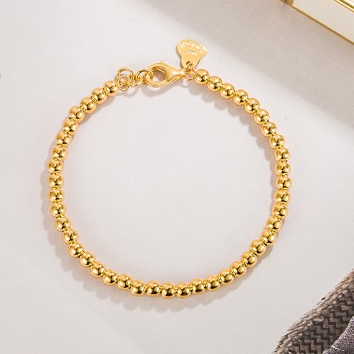 H&Beautimer 925 Sterling Silver 4-10MM Ball Chain Bracelet For Women's - Italian Handmade Bead Chain Bracelet 5''5.7''6.3''6.7''7.5''8''8.3''8.5''9 Inch Rose Gold Party Jewelry - color: 4MM Gold, size: 5 inches