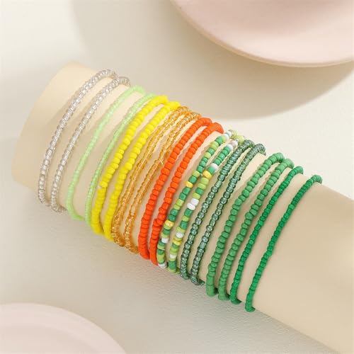 18Pcs Boho Stackable Beaded Bracelets for Women Colorful Handmade Multilayered Rice Beads Anklets Set Summer Beach Bohemian Jewelry Gift - color: Style 1 Green