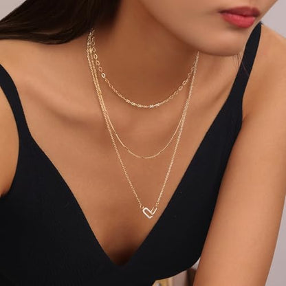 Evabelle Gold Layered Necklace for Women Trendy Jewelry 14K Real Gold Plated Chunky Chain Stackable Necklaces Dainty Choker Necklaces Rectangle Square Pendant - color: Gold Necklace 05