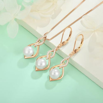 STARCHENIE 925 Sterling Silver Infinity Pearl Necklace for Women | 8mm Freshwater Cultured Pearl, 925 Sterling Silver 18"+2" Chain, Christmas Mother's Day Jewelry Gift for Mom, Sister, Friend - color: Rose Gold