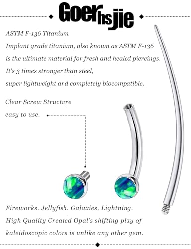 F136 Titanium 16g 6/8/10mm Opal Eyebrow/Rook/Snug/Vertical-Labret/VCH/Snake-Eyes/Anti-Tragus/Christina/Daith/Belly-Button/Bridge/Hood/Surface Curved Barbell Piercing Jewelry for Women Men - color: Green, size: 8mm=5/16in