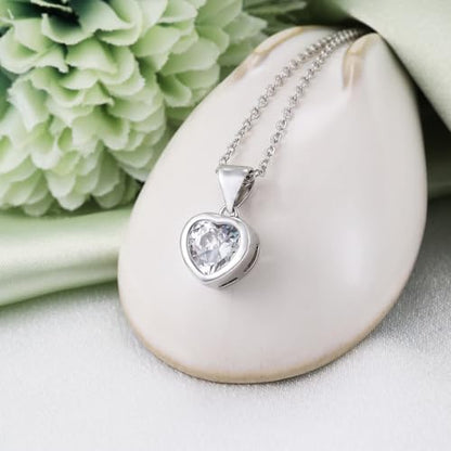 Heart Necklace for Women - Sterling Silver Small Love Heart-Shaped Pendant Necklace Hypoallergenic Cubic Zirconia Adjustable Charm Necklaces Gifts for Her