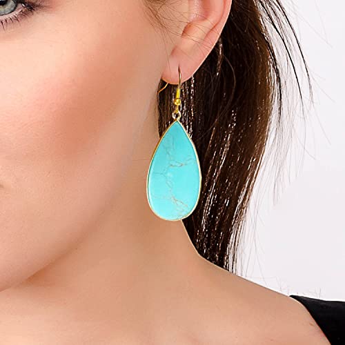 BaubleStar Natural Crystal Healing Stone Earrings Statement Teardrop Dangle Earrings for Women - color: Turquoise