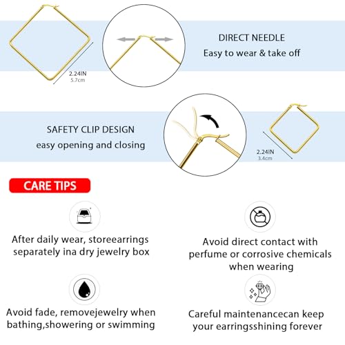 Hoop Earrings for Women - 18K Gold Plated Copper Minimalist Jewelry, Hypoallergenic Lightweight Design Fashion Statement Accessories for Daily Wear & Gifts - size: 34mm+57mm