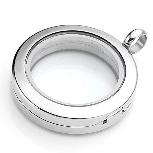 Jovivi 25/30mm Living Floating Memory Locket Necklace - 316 Surgical Stainless Steel Round Crystals Buckle Closure - color: 30mm Locket