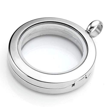 Jovivi 25/30mm Living Floating Memory Locket Necklace - 316 Surgical Stainless Steel Round Crystals Buckle Closure - color: 30mm Locket