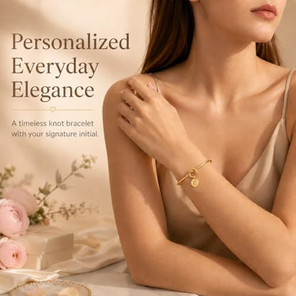 LemonRose Initial Bracelets for Women - Dainty Tie the Knot Letter A-Z 14K Gold Plated for Women Gold Cuff Bracelet for Womens Jewelry Personalized Bridesmaid Proposal Gifts - color: Gold C