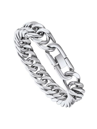 ChainsPro Miami Cuban Link Chain Bracelet for Men, 6/8/12/17mm, 7.5/8.3/9inch, 316L Stainless Steel/18K Gold Plated/Black No Tarnish Bracelets for Fathers' Day Husband, Send Gift Box - color: Silver