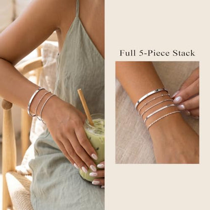 Dainty Gold Bracelet for Women Trendy Non Tarnish, Thin Bracelets Stackable Set with Bangle Cuff, Box, Herringbone, Paperclip, Figaro, Sparkling Link Chains Waterproof, Simple Jewelry Gifts for Women - color: style 01-silver