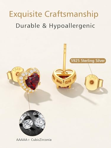 FindChic Birthstone Earrings for Women, Round/Heart/Square/Teardrop Earrings with 925 Sterling Silver Posts & Push Backs, Hypoallergenic Studs with Cubic Zirconia, 12 Months Jewelry with Gift Box - style: 05. May-Emerald (Heart-Gold)