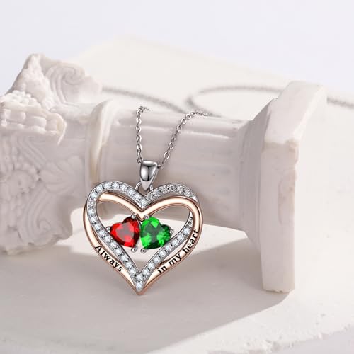 Heart Birthstone Necklace for Women 14K Rose Gold/White Gold Filled Overlapping Double Hearts Pendant Anniversary Valentine's Day Birthday Mother's Day Christmas Gifts for Wife Mom Daughter Her - color: 01-05-Jan-May Birthstone-A, style: Double-Layered Lo