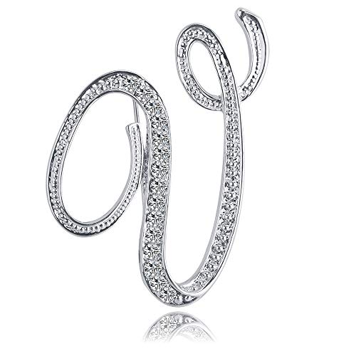 Letter Brooch Pins Initial Rhinestone Brooch for Women Crafts Silvery A-Z - color: Silver V
