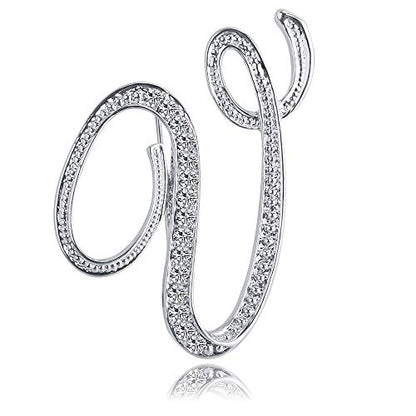 Letter Brooch Pins Initial Rhinestone Brooch for Women Crafts Silvery A-Z - color: Silver V