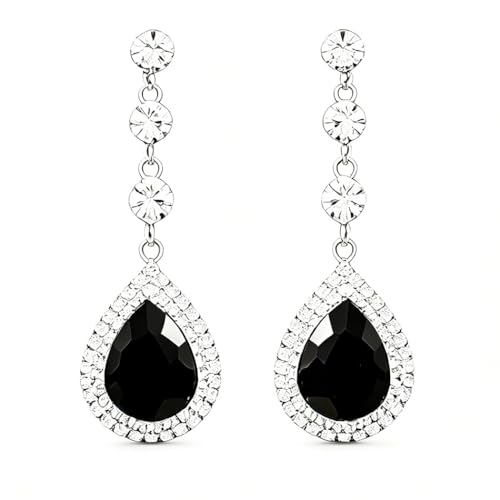 Catery Rhinestone Earrings Silver Crystal Teardrop Earrings Long Wedding Jewelry for Women - color: Black