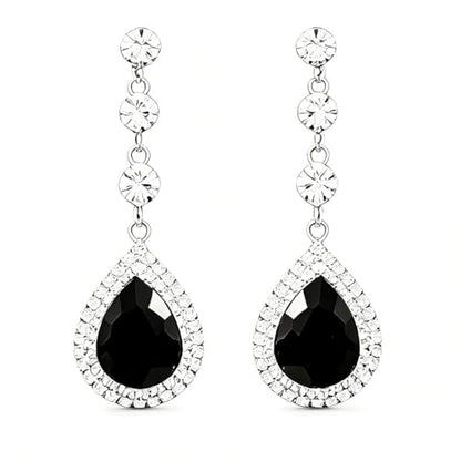 Catery Rhinestone Earrings Silver Crystal Teardrop Earrings Long Wedding Jewelry for Women - color: Black