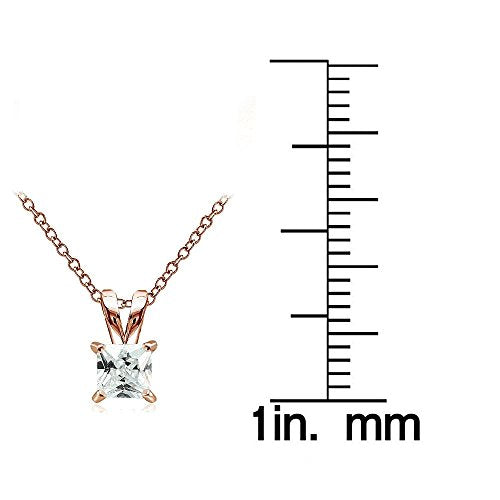 Hoops & Loops Sterling Silver, Yellow Gold Flash or Rose Gold Flash CZ Cubic Zirconia Square Solitaire Pendant Necklace - style: 6mm-Rose Flash Silver