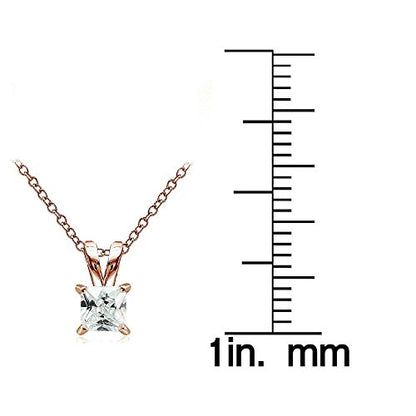 Hoops & Loops Sterling Silver, Yellow Gold Flash or Rose Gold Flash CZ Cubic Zirconia Square Solitaire Pendant Necklace - style: 6mm-Rose Flash Silver