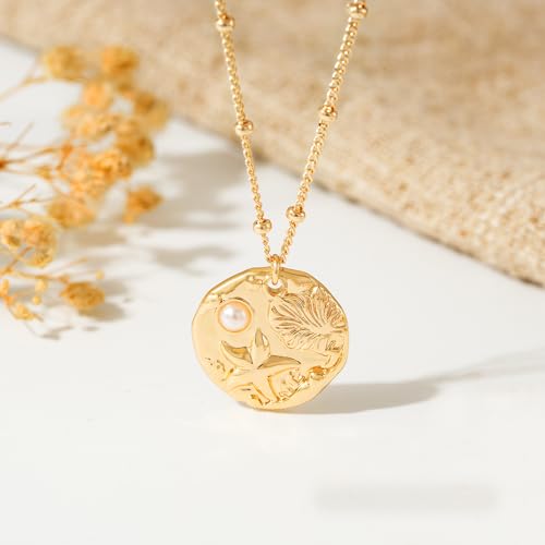 MTMY Gold Starfish Necklace 14K Gold Plated Shell Conch Ocean Pendant Necklace for Women Beach Summer Jewelry - style: pearl starfish