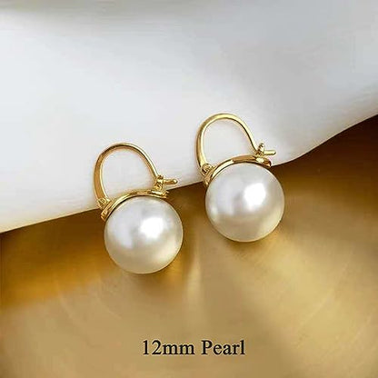 Pearl Earrings for Women 14K Gold Plated Hypoallergenic Pearl Earrings 5A Cubic Zirconia Dangle Earrings Elegant Jewelry - color: yellow