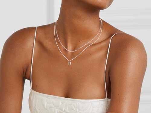 MBW Dainty Silver Layered Initial A-Z Pendant Necklaces for Women Thin | Simple Waterproof 925 Silver Plated Necklace Figaro Choker Monogram Name Jewelry Set Personalized - color: Silver InitIal NK-U