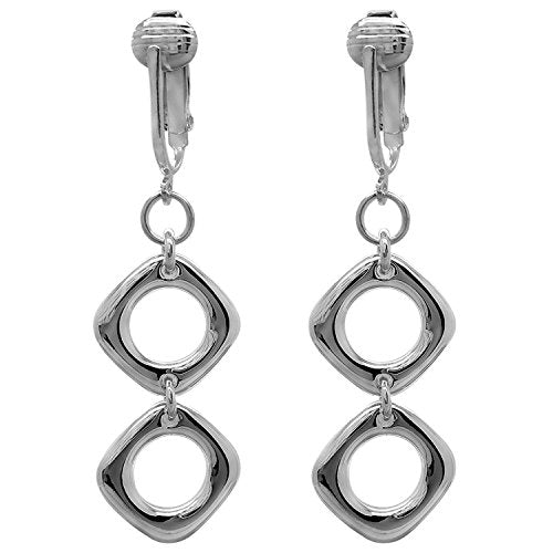 Silver Clip On Earrings For Women, They Look Pierced, Don't Pinch & Won't Fall Off, Hypoallergenic & Lightweight - color: Silver Cubes