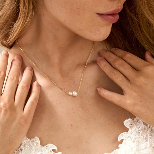 Pearl Necklaces for Women Trendy,Dainty Pearl Pendant Necklace | 14k Gold Plated Elegant Pearl Necklace,Simple Pearl Pendant,Dainty Gold Jewelry,Waterproof Summer Bridal Wedding Accessories - color: GOLD-15