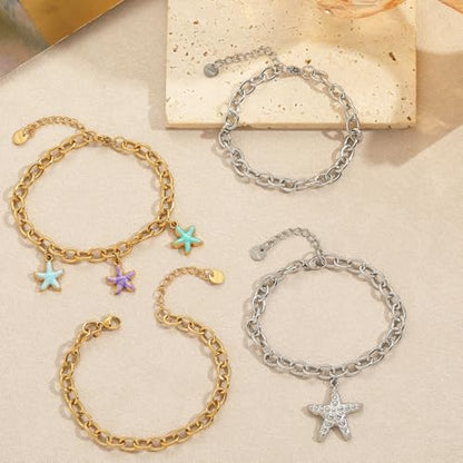 10 PCS Bracelets for Women Stainless Steel Chain Link Bracelet Set | 6.7 Inches with Extender, Jewelry Gifts for DIY, Chains Bulk, Oval, Curb, Figaro Chains, 18K Gold Plated, Silver, Chunky - color: Rolo Gold
