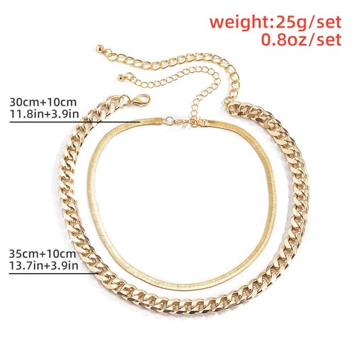 Gold Choker Necklace Dainty Cuban Link Necklace Simple Flat Snake Chain Necklace Layered Herringbone Necklace Hip Hop Jewelry for Women - style: Style-1