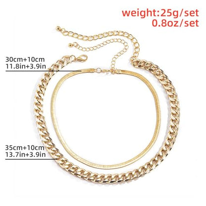 Gold Choker Necklace Dainty Cuban Link Necklace Simple Flat Snake Chain Necklace Layered Herringbone Necklace Hip Hop Jewelry for Women - style: Style-1