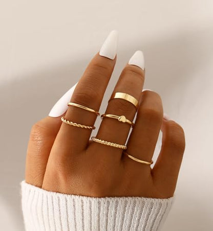 iF YOU 25 Pcs Gold Stackable Ring Set for Women, Chunky Knuckle Finger Midi Rings, Silver Simple Stacking Cute Rings Pack Trendy Stuff Jewelry Gift - style: 23 Gold sparkling rings