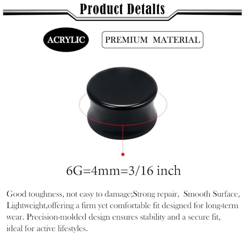 6G-50mm Solid Ear Plugs Tunnels for Women Men Double Flared Saddle Ears Gauge Plug Stretcher Expander Piercing Body Jewelry Black White Clear 1 Pairs - color: Black Tone, size: 6 Gauge(4mm) = 3/16 inch