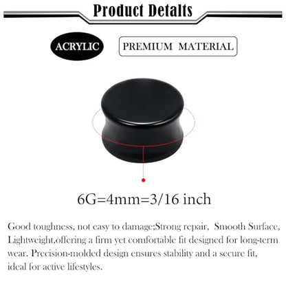 6G-50mm Solid Ear Plugs Tunnels for Women Men Double Flared Saddle Ears Gauge Plug Stretcher Expander Piercing Body Jewelry Black White Clear 1 Pairs - color: Black Tone, size: 6 Gauge(4mm) = 3/16 inch