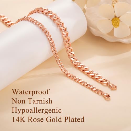 Ankle Bracelets for Women Waterproof 14K Gold/Silver Plated Chain Anklets | Trendy Gold Anklets,Layered 14K Gold Plated Stackable Chunky Cuban Link Chain Anklet Bracelet Set,Summer Beach Jewelry Gift - color: 2 cuban-rs