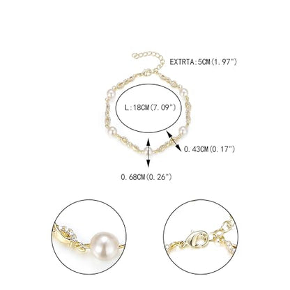 EVER FAITH Gorgeous Cubic Zirconia Pearl Wedding Link Bracelet for Bride | Marquise Teardrop Crystal Bridal Prom Jewelry, for Women Bridesmaids - style: Infinity_Clear Gold-Tone