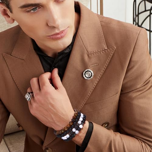 Giovanchi 4-12PCS Bracelets for Men, 8MM Mens Bracelets Lava Rock Black Obsidian Howlite Tiger Eye Beaded Natural Stone Bracelet Jewelry Gifts for Birthday Christmas - style: 4Pcs D