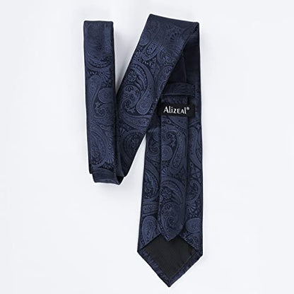 Alizeal Mens Gradient Paisley Necktie and Pocket Square Set | Elegant Design Perfect for Weddings Banquets Business Formal Events - color: 170-dark Navy