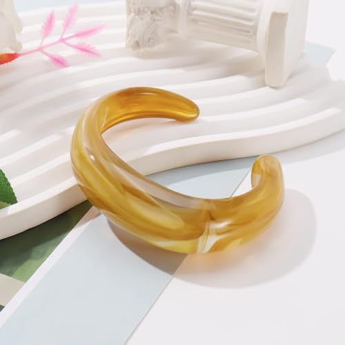 Firstmeet Chunky Bold Open Cuff Acrylic Bangle - Oversized Wrist Statement Bracelet for Edgy Style - color: Lignt Brown
