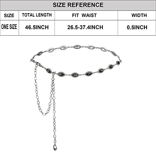 ILuvatar Green Glass Diamond Chain Belt - Metal Women's Western Style Dress Belt - color: Silver-bk